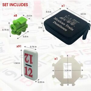 Double 12 Mexican Train Number Dominoes – Travel Size with Zip Up Case, Hub &...